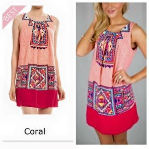 🧡 PINK OWL!🦉 last one! Sm(2/4) Fully lined, colorful coral, multicolored print